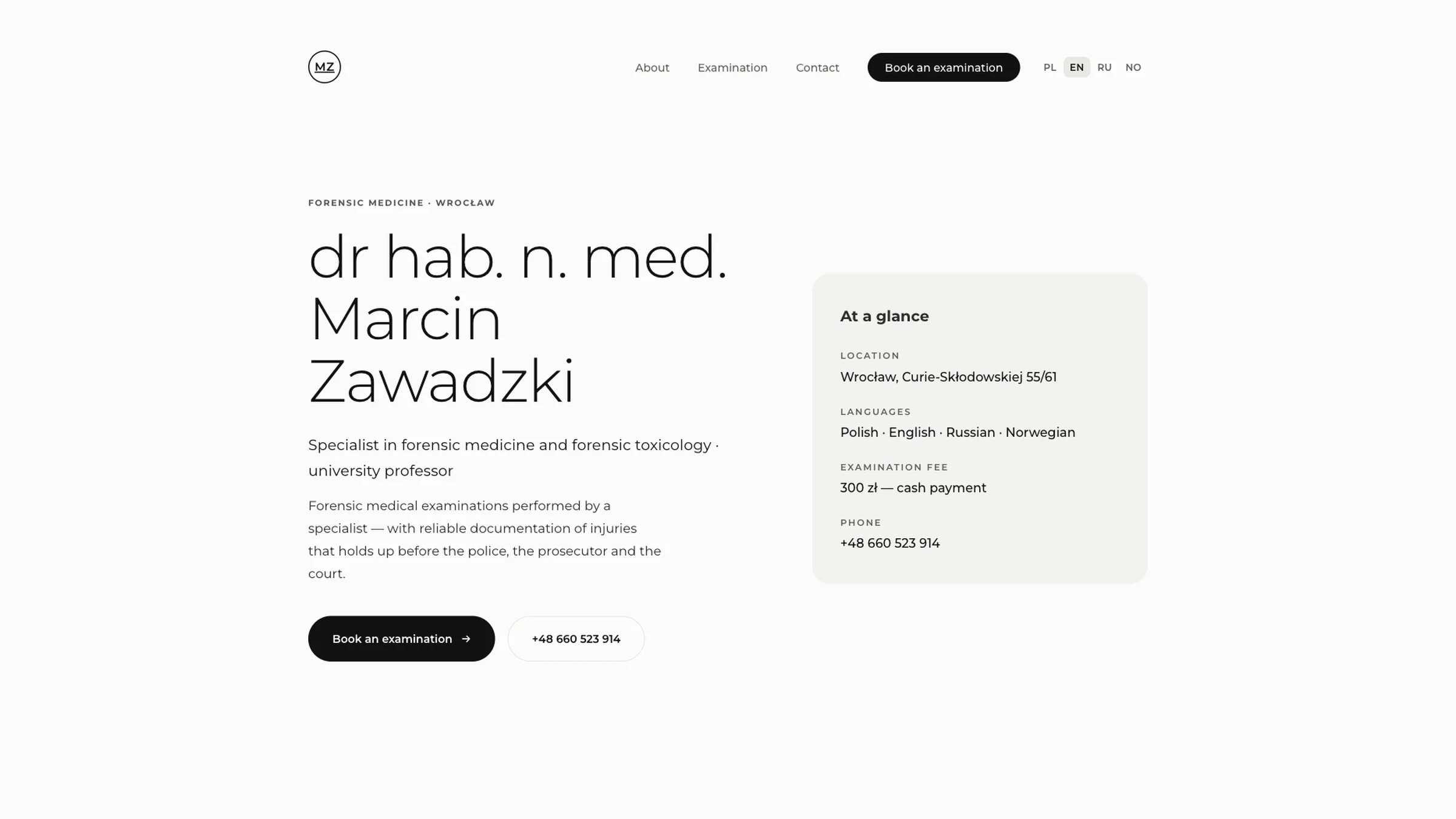 The obdukcje.wroclaw.pl home page, showing the booking form.